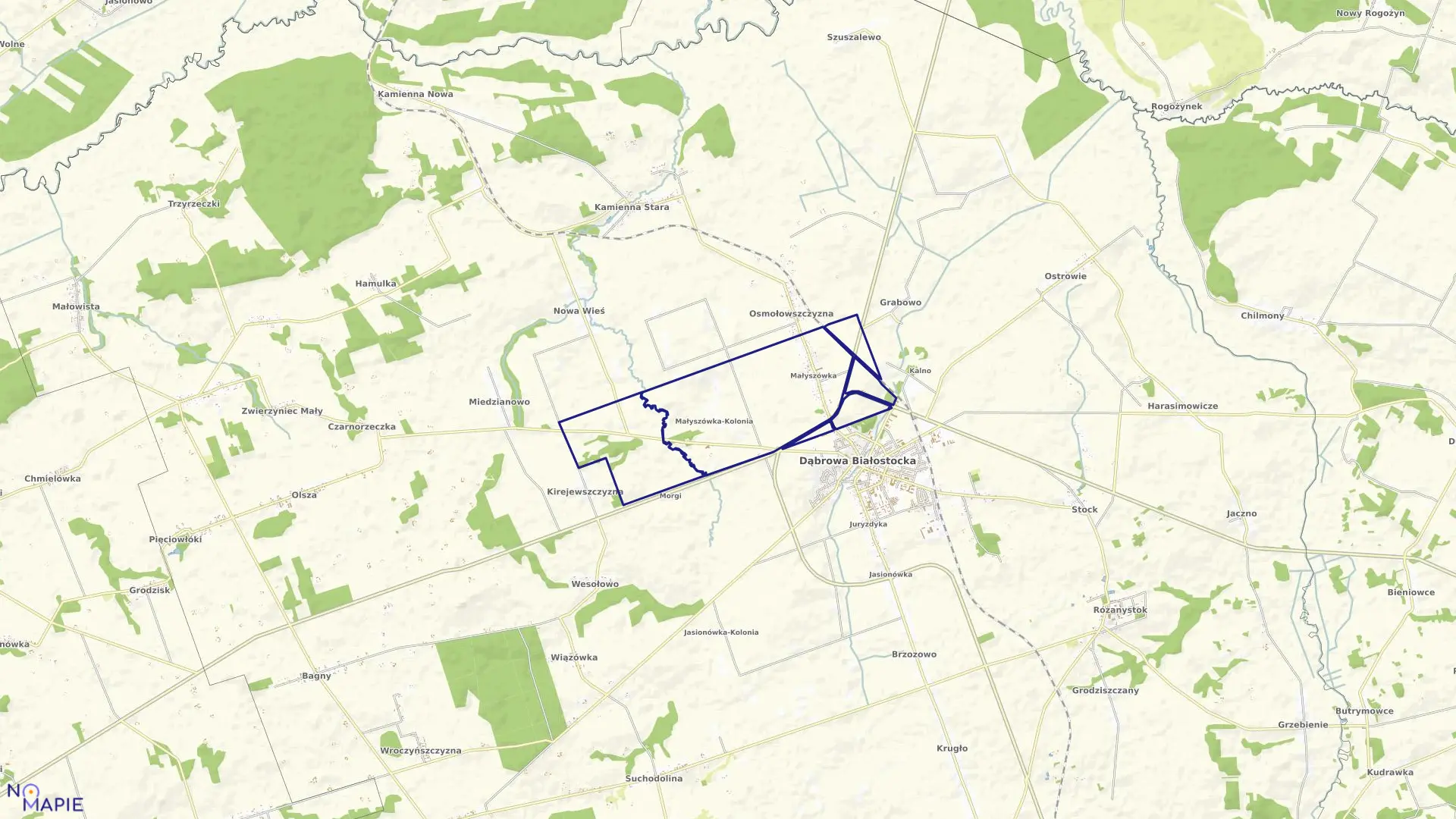 Mapa obrębu 0002 DĄBROWA BIAŁOSTOCKA w gminie Dąbrowa Białostocka