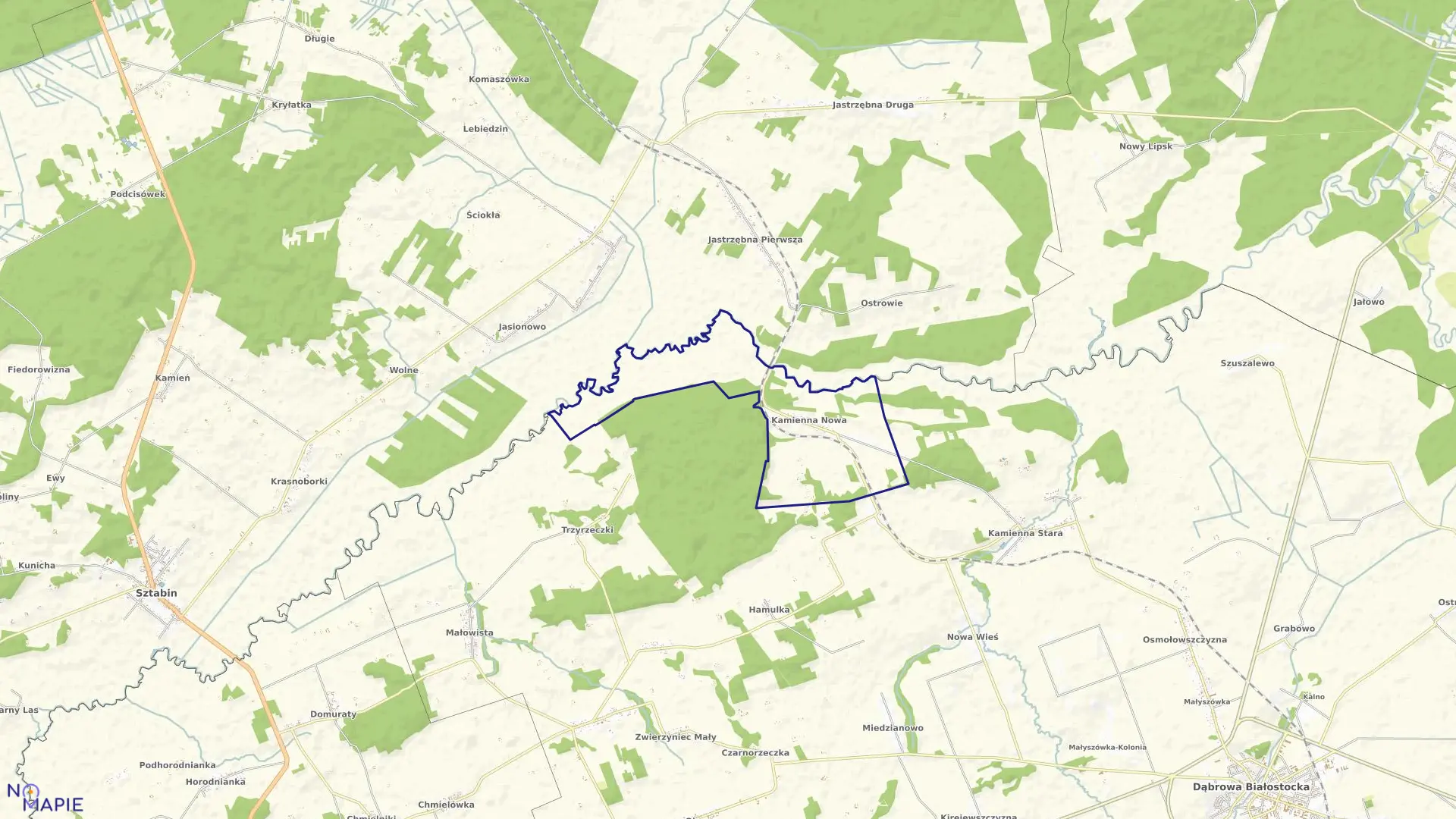 Mapa obrębu KAMIENNA NOWA w gminie Dąbrowa Białostocka