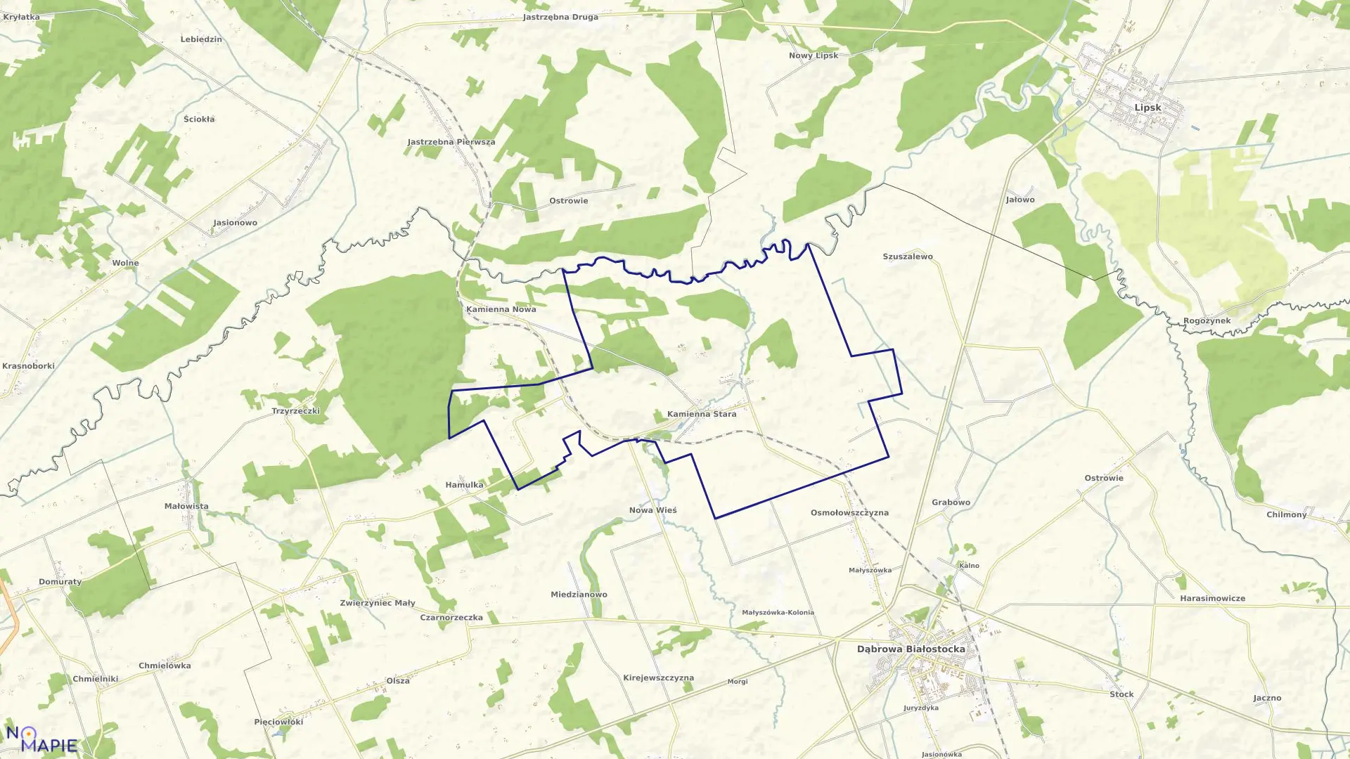 Mapa obrębu KAMIENNA STARA w gminie Dąbrowa Białostocka