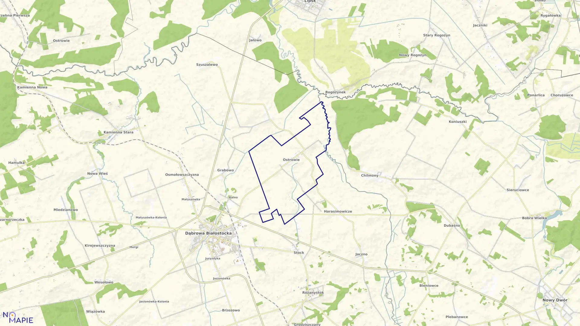 Mapa obrębu OSTROWIE w gminie Dąbrowa Białostocka