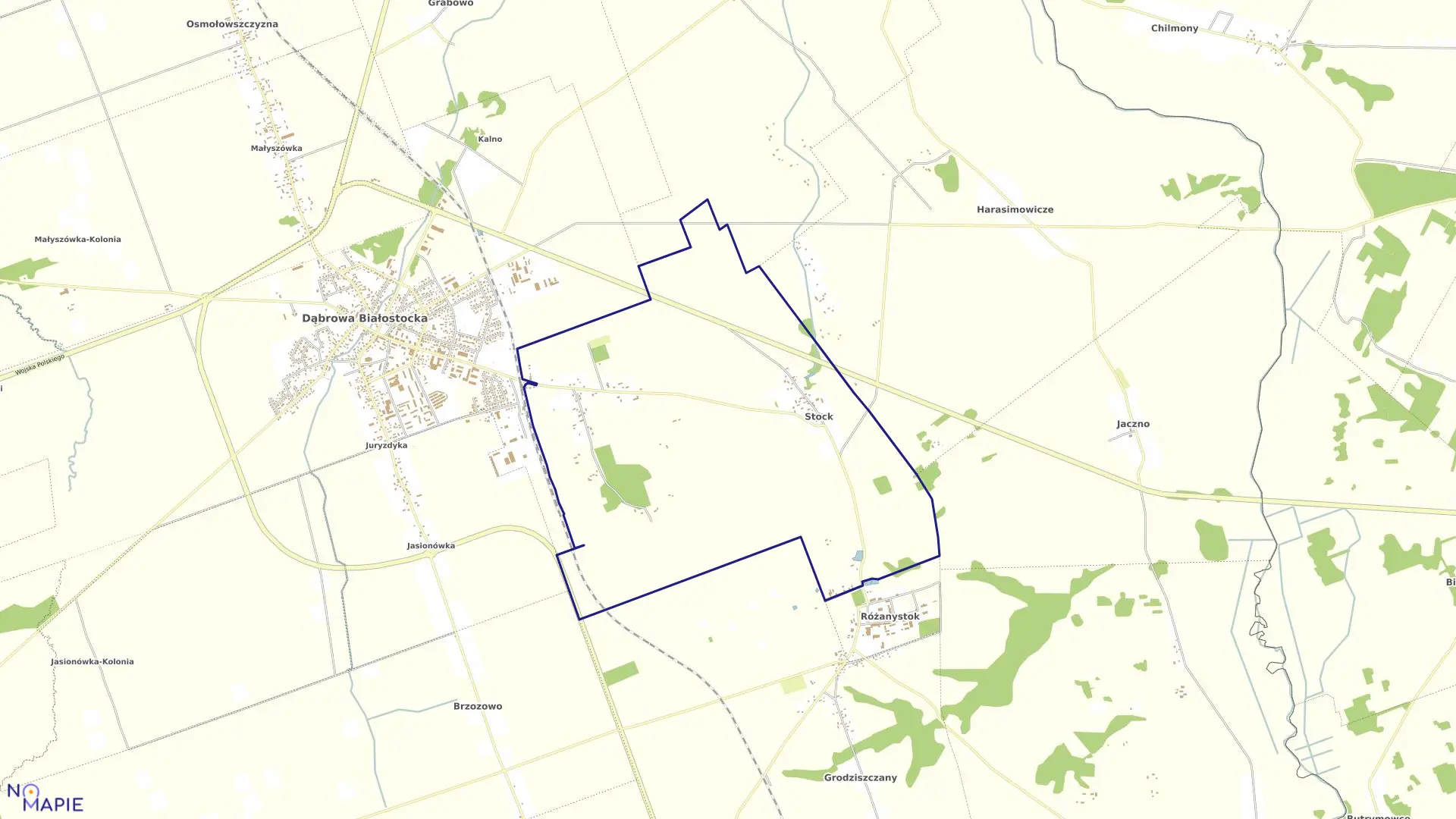 Mapa obrębu STOCK w gminie Dąbrowa Białostocka